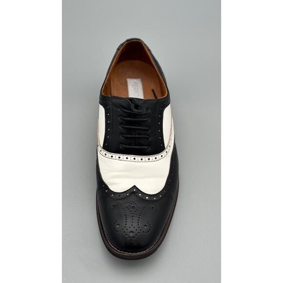 Mens sz. 8 Ferro Aldo Arthur Wingtip Oxford Black White Dress Shoes No Box - Picture 3 of 16